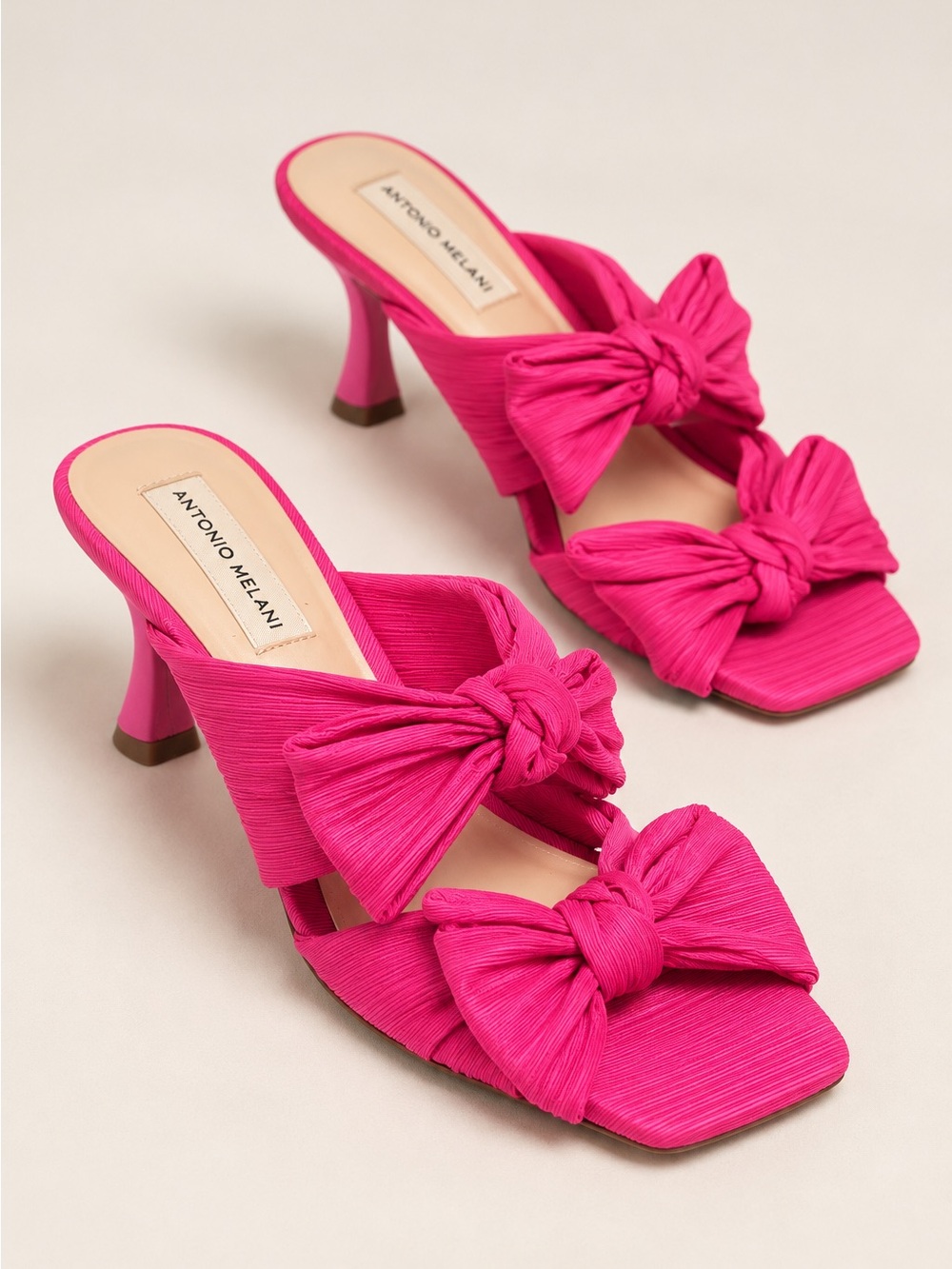 NWT Antonio Melani Hot Pink Double Bow Square Toe Heeled Mule Sandals Sz 6.5